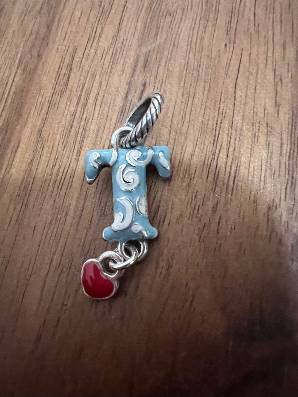 Brighton Blue Enamel 'T' Initial Charm with Red Heart Dangle